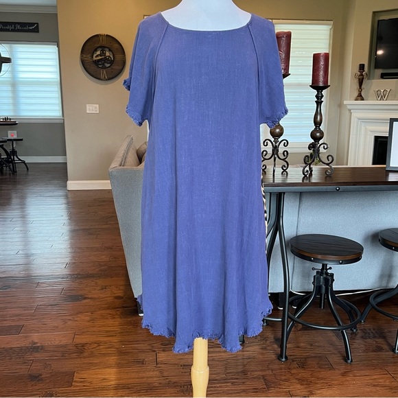 NWT Umgee + Linen Blend Dress Size XL Blue Animal Leopard Print Back Plus - Picture 3 of 16